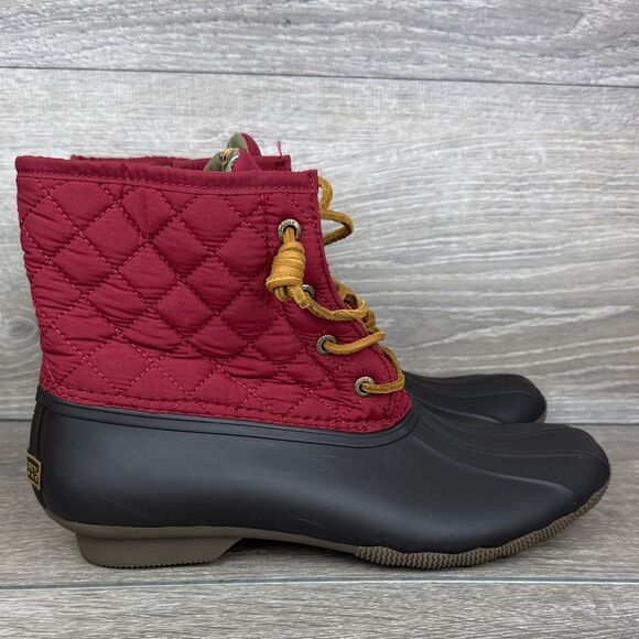Sperry Top Sider Saltwater Women's Sz 10 Red Quilted Brown Rubber Duck Boots - Picture 1 of 12